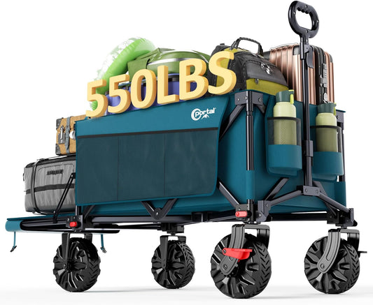 Portal 300L Large Wagons Carts Foldable with Tailgate, 550LB Heavy-Duty Collapsible Beach Wagon with All-Terrain Wheels, Oversized Folding Wagon for Camping, Sports, and Pets
