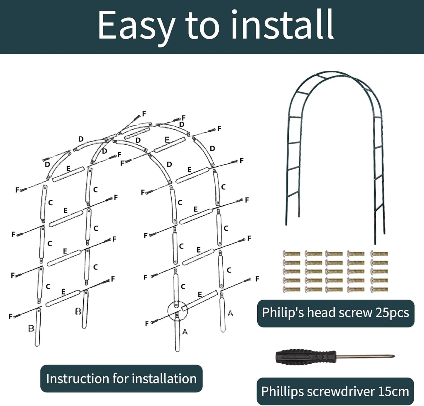 RUBFAC 94" Metal Garden Arch Trellis for Climbing Plants Outdoor, Garden Arbors and Arches, Halloween Archway for Pumpkin Balloon Rose Vines Wedding Christmas Birthday Party Decorations, Army Green