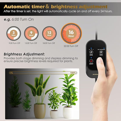 Grow Light with Auto-Timer, Hanging and Standing Grow Lights for Indoor Plants,3 Light Modes, Detachable Full Spectrum Plant Lights for Wide Area Coverage in Indoor Plants (45 in)