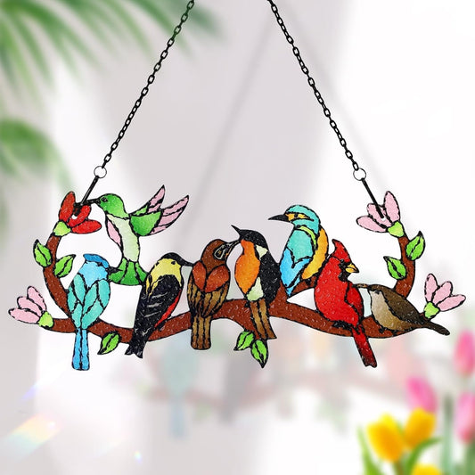 Huray Rayho Birds On Branch Stained Glass Suncatcher Cardinal Hummingbird Kingfisher Double Side