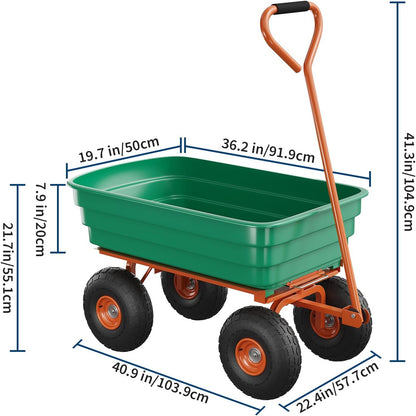 All-Terrain Garden Dump Cart with Removable Bed | 600Lb Heavy Duty Utility Wagon for Yard Work | 180° Pivoting Handle for Easy Control | Hauls Soil, Plants, Tools with Ease