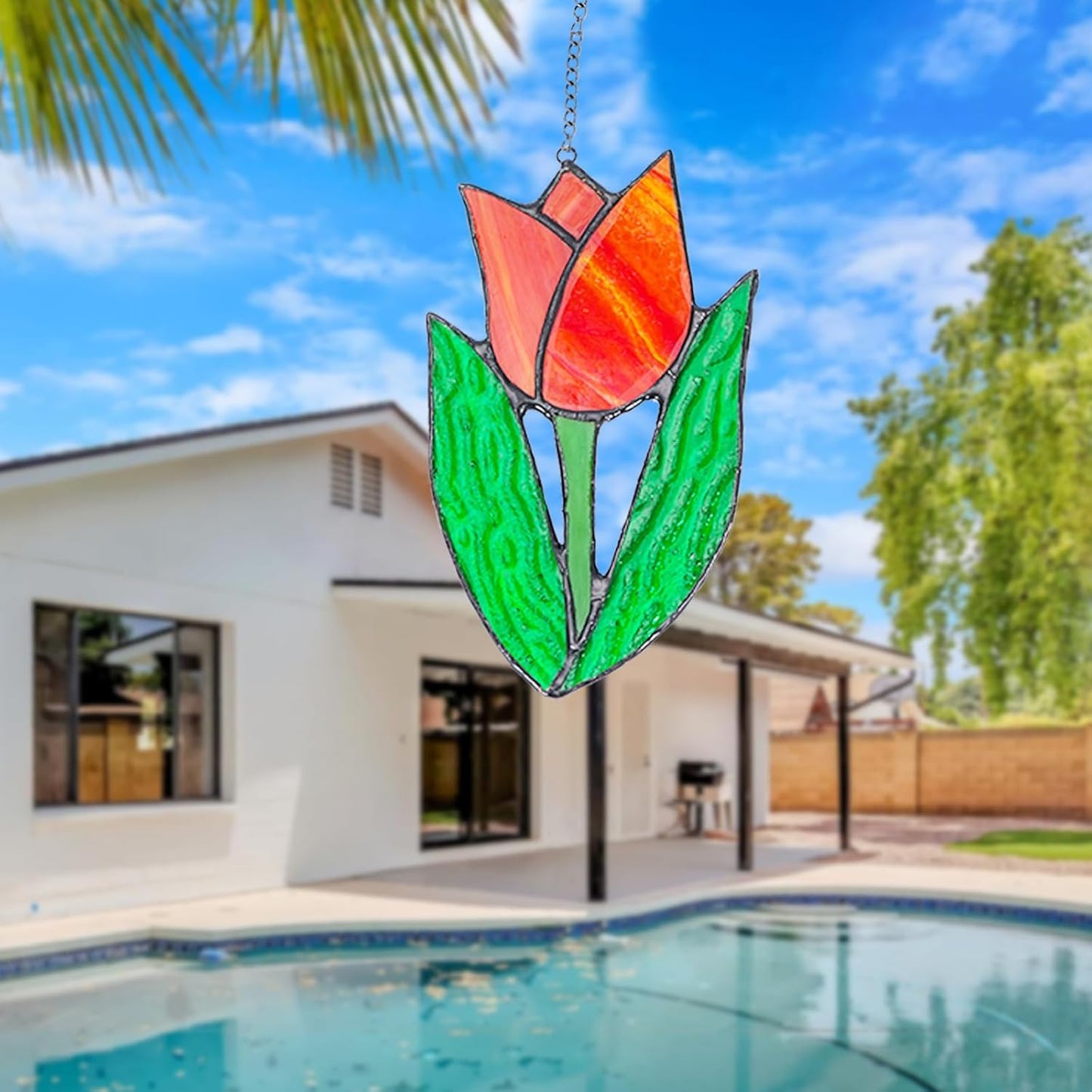 Tulip Stained Glass Window Hanging Suncatcher Handmade Flower Plant Stained Glass Sun Catchers Perfect for Indoor Window,Kitchen,and Living Rooms Spring Home Decor Gifts for Mom Women Plant Lover