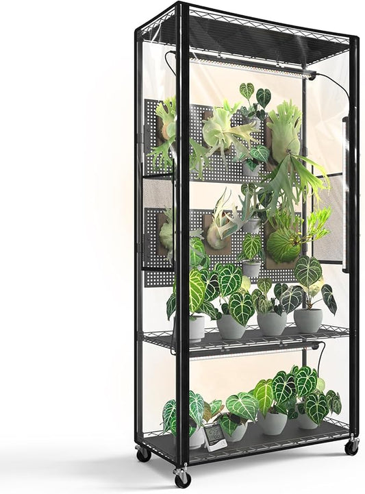 Bstrip Indoor Greenhouse Cabinet with Pegboard, Indoor Greenhouse with 4 Pack 96W Full Spectrum Grow Light for Indoor Plant, Foliage Plants, 29.5"x13.8"x59"