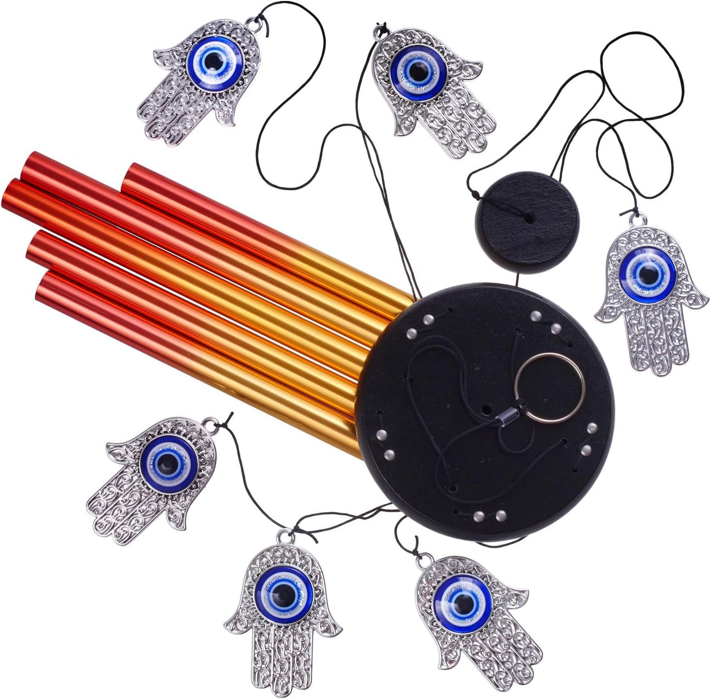 Blue Evil Eye Hand of Fatima Wind Chimes Outdoor Decoration, Evil Eye Wind Bells, Hamsa Hand Windcatcher, Fatima's Holy Hand Blue Evil Eye Amulet Wind Chimes for Home,Gift for Mom,Balcony,Patio,Garden