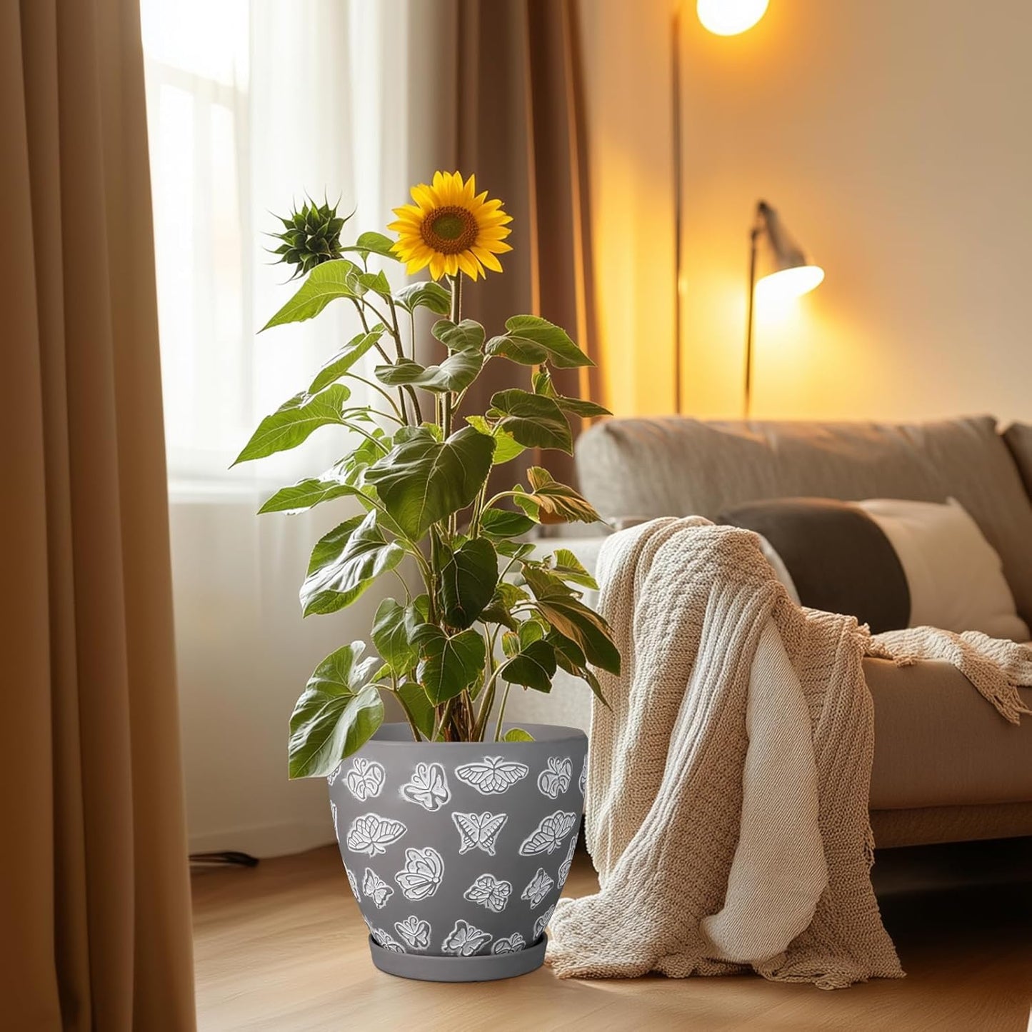 Pots for Plants 10 Inch - Ceramic Planter Indoor Plant Pots for Plants Large Flower Pot with Drainage Hole and Saucer for Outdoor Plants Home Garden Gray