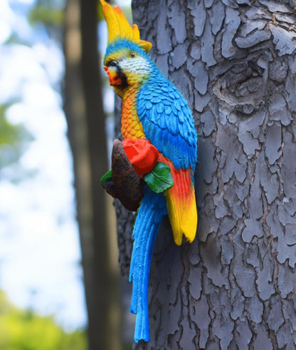 Teaeeno Resin Wall Bird Statue Decor,Real Parrot Sculpture Home Decor,Outdoor Indoor Figurine Ornaments-Garden Tree Sculpture,Resin Animal Statue for Garden, Terrace, Lawn, Yard