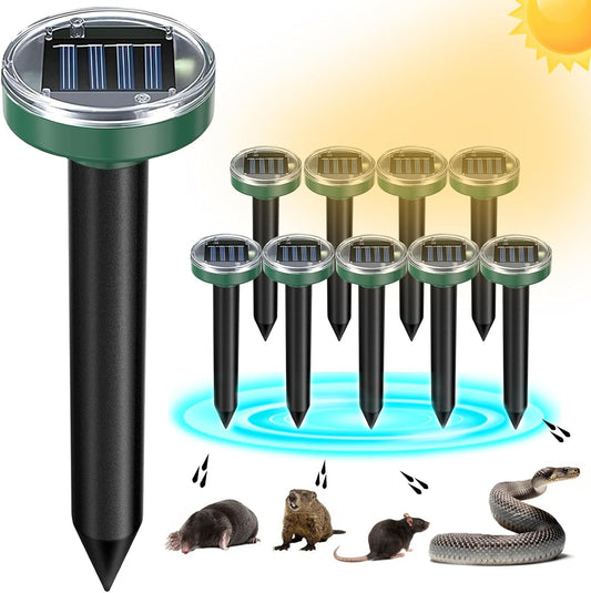Mole Repellent Solar Powered 10 Pack Snake Repellent Ultrasonic, Groundhog Repeller,Gopher Repeller