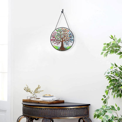 Tuitessine Tree of Life Stained Glass Suncatcher Four Season Theme Colorful Leaves Window Wall Hanging Ornament Hand-Painted Glass Panel Decor Gift for Women Christmas Thanksgiving Gift 6.3 * 6.3”