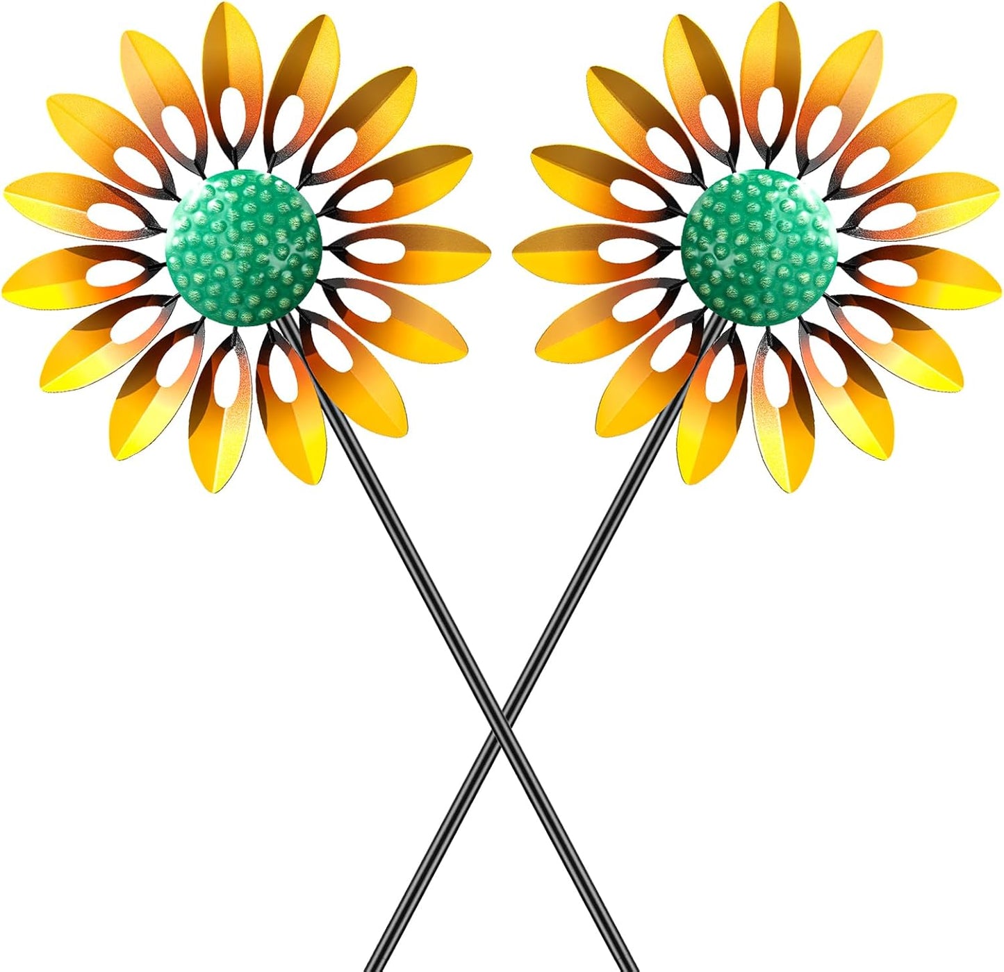 2pcs Sunflower Wind Spinner Outdoor, Freestanding Kinetic Wind Sculpture with Stake, Metal Windmill for Outside Garden Lawn Yard Art Decorations Yellow