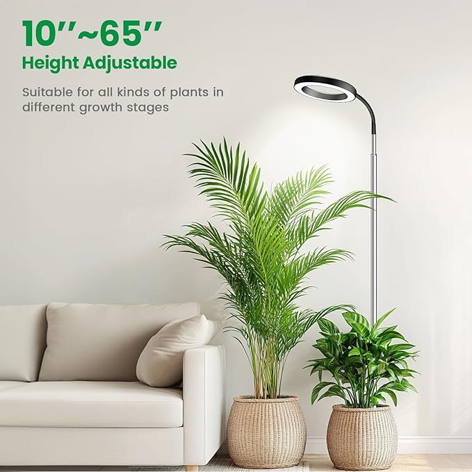 Garpsen Grow Light, Full Spectrum Plant Lights for Indoor Growing with Gooseneck (No Base), 3 Colors Modes and 5 Dimmable Levels, 6/12/16H Timer, 65'' Height Grow Lamp for Large Plants-[2Pack]