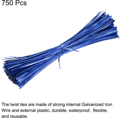 MECCANIXITY Foil Twist Ties 12" 30cm Metallic Plastic Closure Tie for Tying Bread, Candy, Cookies, Gift Bags Arts Crafts Ties Blue Pack of 750