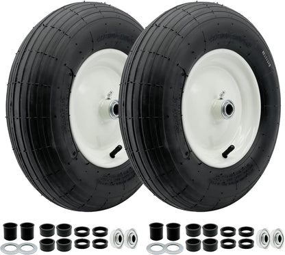 2-Pack 4.80-8 Wheelbarrow Tire with Rim 3"-6''Centered Hub, 3/4" or 5/8''or 1/2'' Bearings, 16‘’ Tire Assembly for Hand Truck,Garden Cart (4.80/4.00-8 Tube Type,3" Center Hub,RibbedTread)