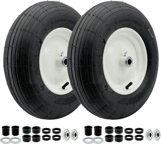 2-Pack 4.80-8 Wheelbarrow Tire with Rim 3"-6''Centered Hub, 3/4" or 5/8''or 1/2'' Bearings, 16‘’