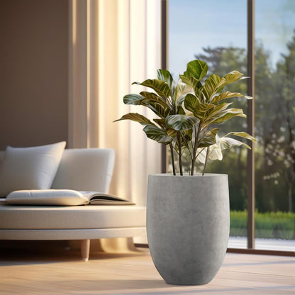 Kante 21.7" H Natural Concrete Tall Planter, Large Outdoor Indoor Decorative Pot with Drainage Hole and Rubber Plug, Modern Round Taper Style for Home and Patio