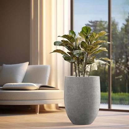 Kante 21.7" H Natural Concrete Tall Planter, Large Outdoor Indoor Decorative Pot with Drainage Hole and Rubber Plug, Modern Round Taper Style for Home and Patio
