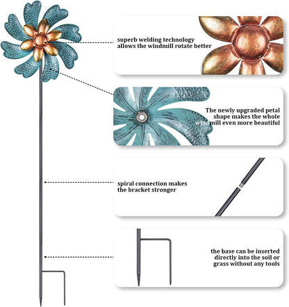 MUMTOP Wind Spinners 45.7 Inch Cyan Kinetic Sculpture Metal Windmill for Patio Lawn Outdoor Yard Garden