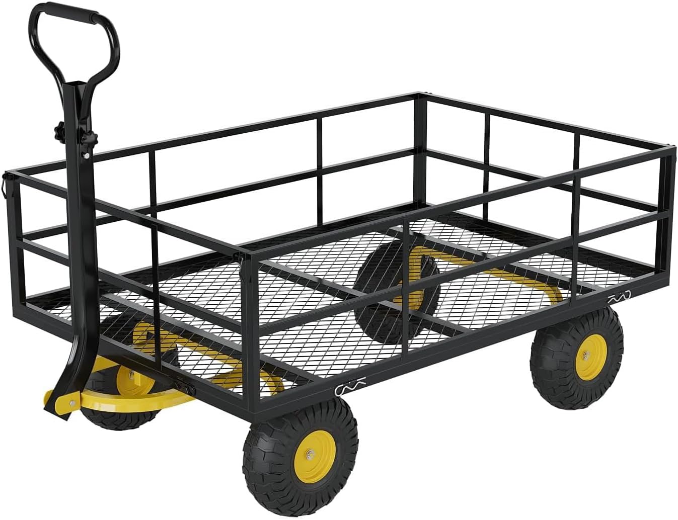 Metal Wagon - 1200lbs Garden Cart with 10" Multi-Terrain Tires, 4 Removable Mesh Sides & 180° Swivel Handle, Yard Wagon Cart for Lawn, Yard, Patio Gardening