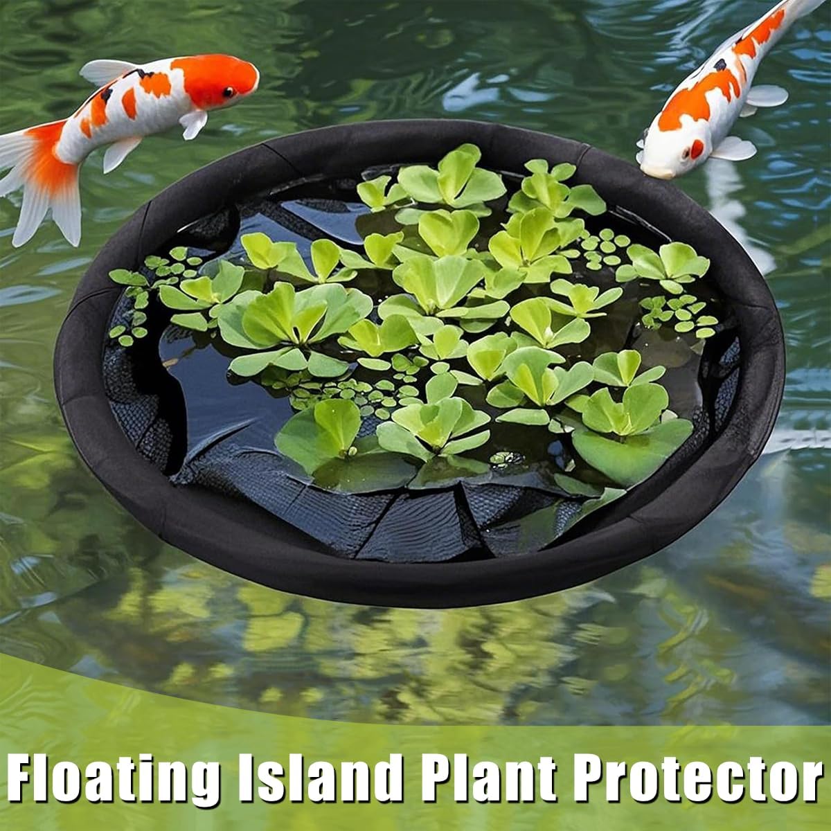 Floating Flora Fish Barrier 25.6" Round Floating Island Plant Protector, Pond Protectors Floating Net, Black Floating Pond Planter for Your Home Pond Protects and Garden Water Features Pond Decor