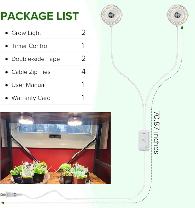 Grow Lights for Indoor Plants Full Spectrum, 2 Pack LED Puck Grow Lights, 4/8/12H Cycle, 4 Dimmable Brightness, 150 Watt Equivalent Growing Lamp for Indoor Growing and Seed Starting