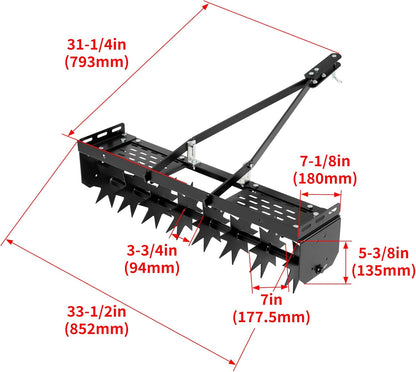 32" Tow Behind Spike Aerator Tool W/ 8 Spikes, Hitch Pin Attach to Lawn Tractor, Most ZTRs, ATVs Soil Mower Hitch, Lawn Soil Penetrator for Gardens, Lawns, Farms