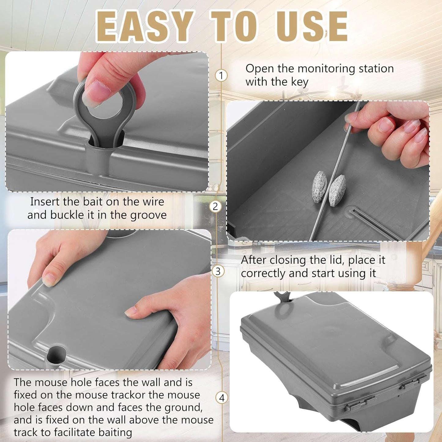 Qualirey 6 Pack Rat Bait Stations with 6 Keys Reusable Heavy Duty for Rodents Outdoor Mouse Poison Holder Large Station Traps for Mice Pests, Bait Not Included(Grey)