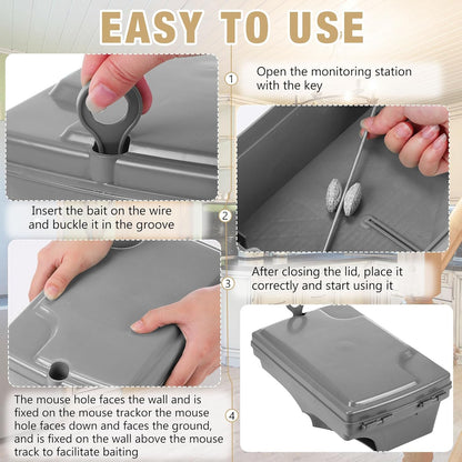 Qualirey 6 Pack Rat Bait Stations with 6 Keys Reusable Heavy Duty for Rodents Outdoor Mouse Poison Holder Large Station Traps for Mice Pests, Bait Not Included(Grey)