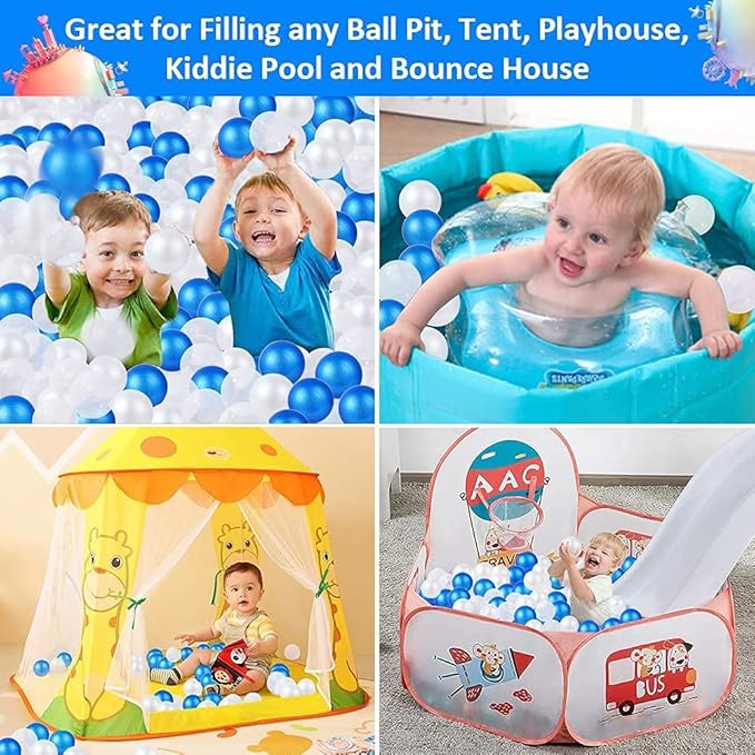 Ball Pit Balls for Kids, Plastic Refill 2.2 Inch Balls, 100 Pack, Bright Colors, Phthalate and BPA Free, Includes a Reusable Storage Bag with Zipper