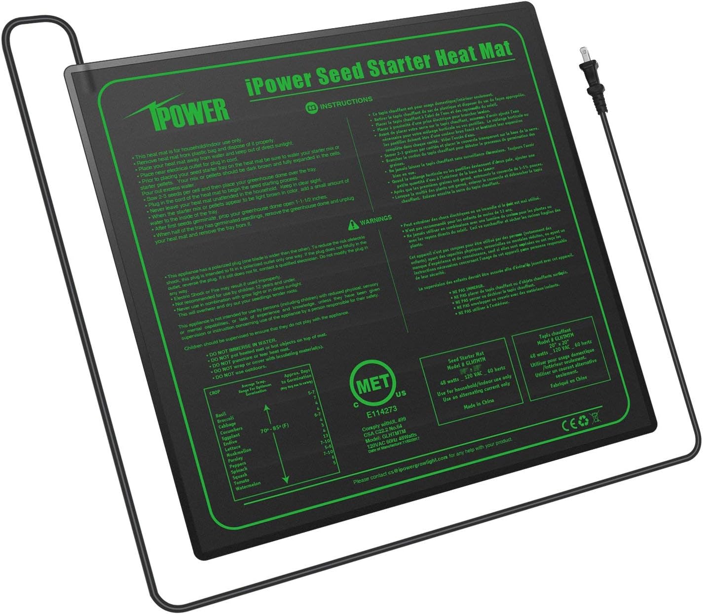 iPower 20" x 20" Waterproof Durable Seedling Heat Mat Warm Hydroponic Plant for Indoor Gardening Germination Starting, 2 Pack