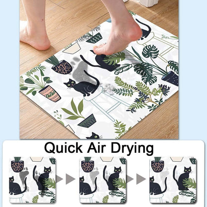 Bath Mat-Bathroom Rug，Cats and Potted Plants-Absorbent Non Slip Quick Dry Stain Resistant Easy to Clean Care Shower Rug for Bathtub Shower Room 17×27.5Inch (43 * 70cm)