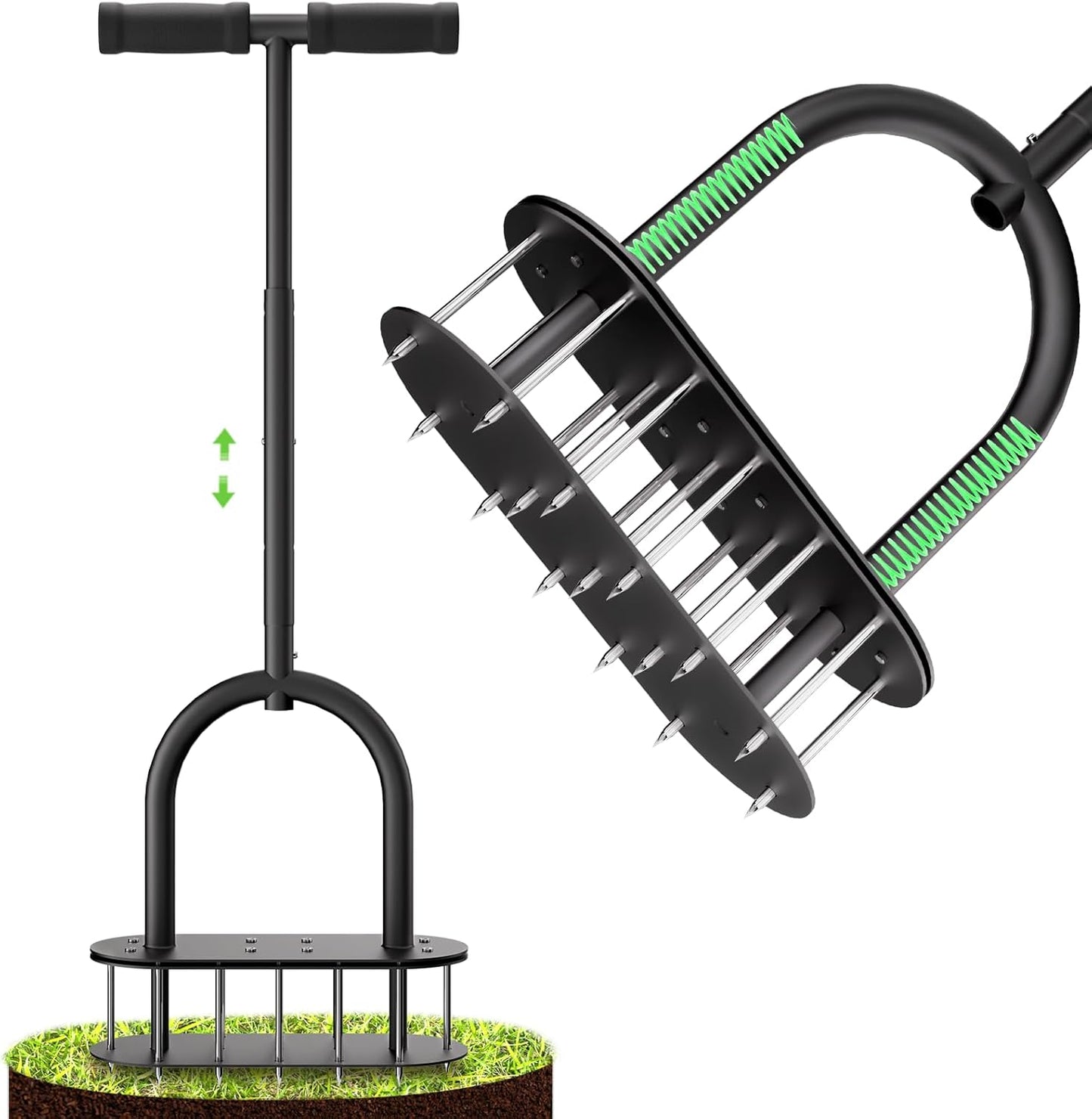 seasky Lawn Aerator Spike Metal Manual Dethatching Lawn Aerator Tool with 15 Iron Spikes Spring-Loaded Design Grass Aerator Tools for Yard, Patio, Garden Tool (15 Nails)