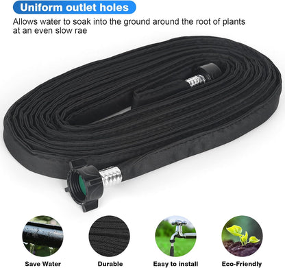 Flat Soaker Hose 50FT (25FT x 2),Drip Hose for Garden Beds Linkable Irrigation System Lightweight and Easy Watering for Tree Plant and Save 80% Water for You(50FT)