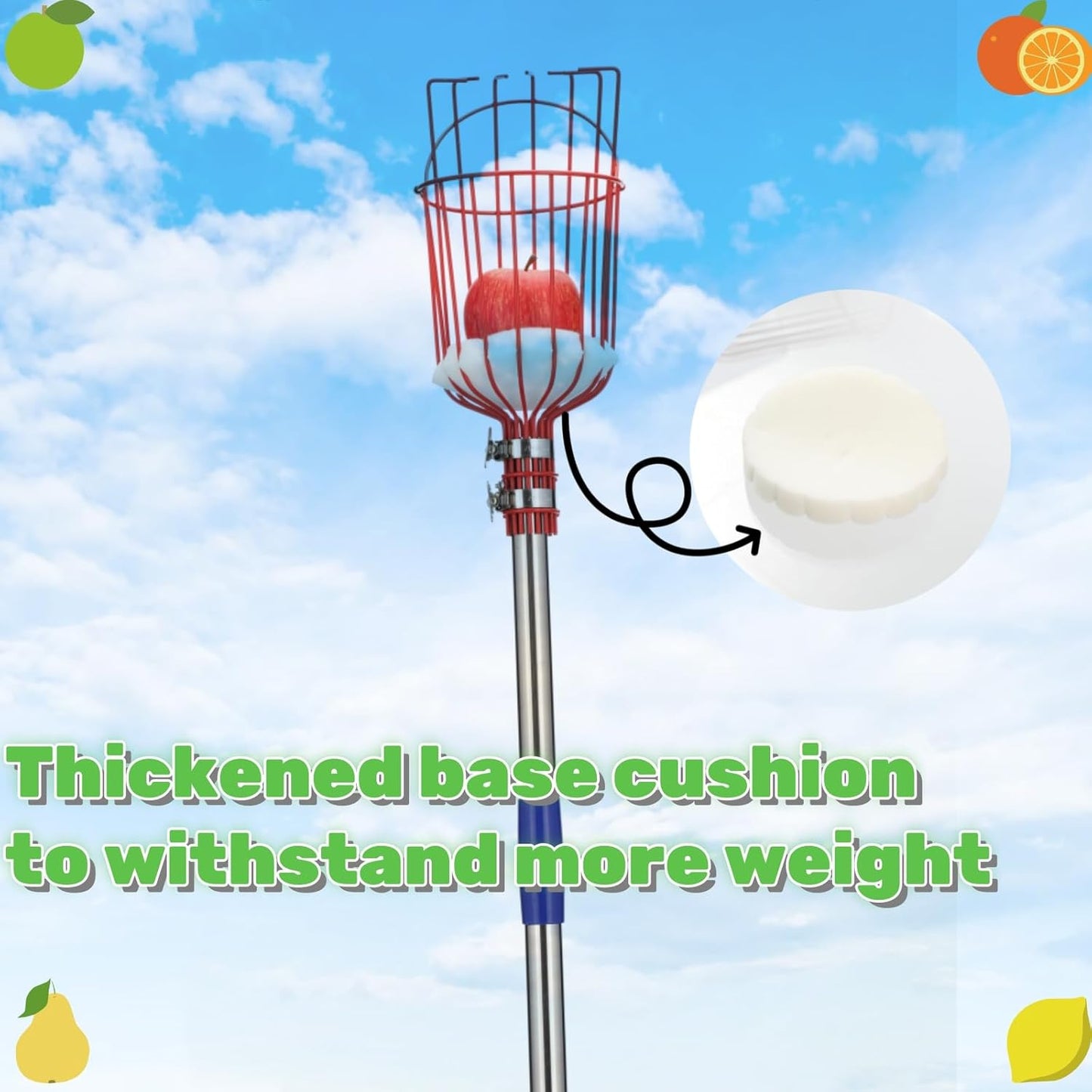 Adjustable Fruit Picker with Telescoping Handle and Basket, 35-65 Inches - Ideal for Apple, Orange, Avocado, Lemon, Pear, and Mango Harvesting
