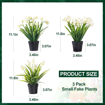 3 Pack Fake Small Plant Artificial Potted Flowers for Home Decor Fake Flower Plant Greenery Mini Faux Plant for Indoor Bedroom Living Room Office Shelf Bathroom Farmhouse Decor (Type 5)