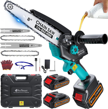 Mini Chainsaw Cordless, 8 inch & 6 inch Electric Chain Saw with 2 Pack Rechargeable Batteries, Battery Powered Handheld Saw for Trees Trimming Wood Cutting, Perfect Gardening Tools for Men Dad Husband