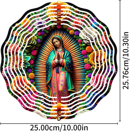 Virgin Mary Wind Spinner, Metal Wind Spinners Outdoor/Indoor,Virgin Mary Hanging Garden Decor for Outside, Stainless Wind Spinners for Yard and Garden 10 inch 3D (25.76X25 CM)