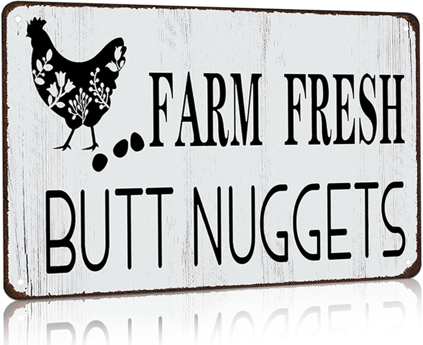 Funny Chicken Gifts Chicken Farm Fresh Butt Nuggets Tin Sign for Home Farm Chicken Coop Farmhouse Kicthen Garden Decor 8 X 12 Inch (3189)