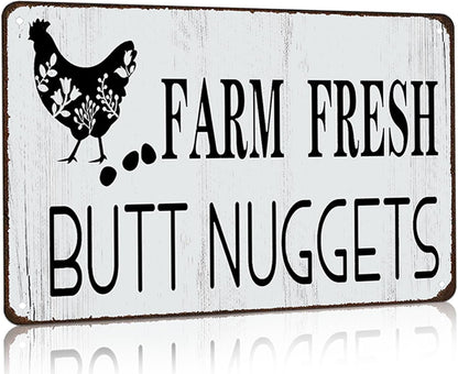 Funny Chicken Gifts Chicken Farm Fresh Butt Nuggets Tin Sign for Home Farm Chicken Coop Farmhouse Kicthen Garden Decor 8 X 12 Inch (3189)