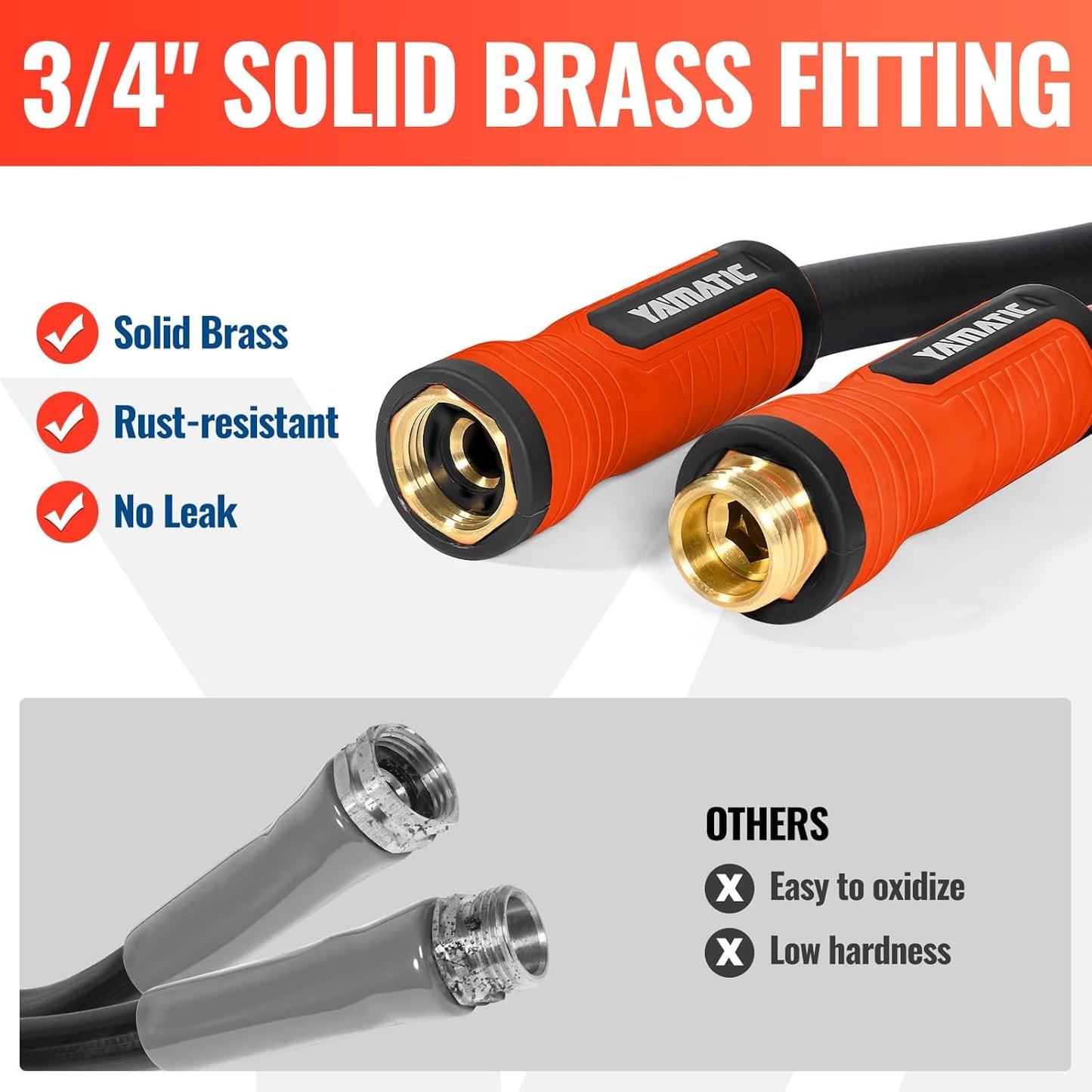 YAMATIC Short Garden Hose 10ft, 5/8" Leader Hose with Swivel Handle, Small Water Hose Extension, Solid Brass 3/4" Connection Fittings, Leak Proof for Reel, Gardening, Agriculture, Car Wash, Lawn