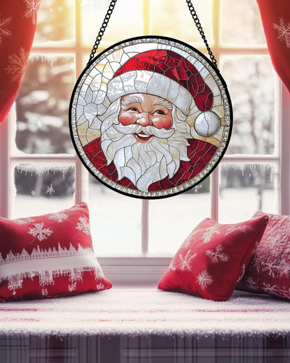 Stained Glass Window Hanging - Santa Claus with White Beard Suncatcher for Doors Home Christmas Decoration Winter Sun Catcher Thanksgiving New Year Birthday Gifts for Women Men Mom Nana 15 in