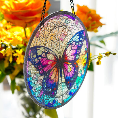 kanpura Sun Catchers Indoor Window Butterfly Stained Glass Suncatcher Window Hanging Decoration for Living Room Bedroom Home Balcony Decoration (6.3 Inch)