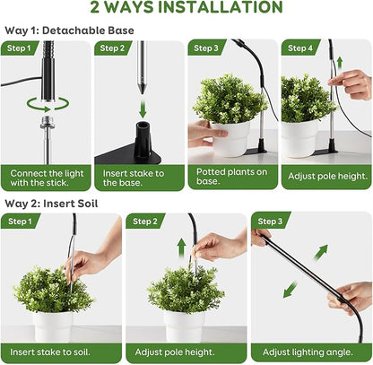 Grow Lights for Indoor Plants, Full Spectrum LED Plant Lights with Base, Adjustable Height 6.5"-26", 10 Dimmable Levels, Auto Timer 3/9/12H, Desk Grow Lamps for Indoor Growing (3 Pack)