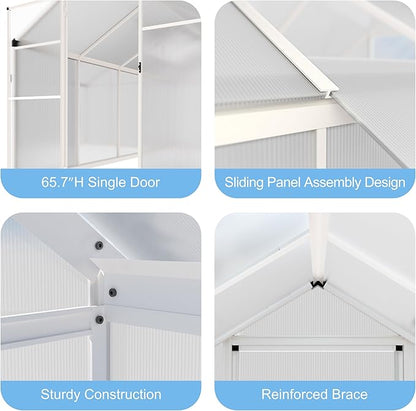 BlueWish 6x10 FT Greenhouses for Outdoors, Cedar Green House with 4-Layers Polycarbonate Panel, Greenhouse Kit with Adjustable Vent & Lockable Door, Walk-in Greenhouse for Outside, Garden, White