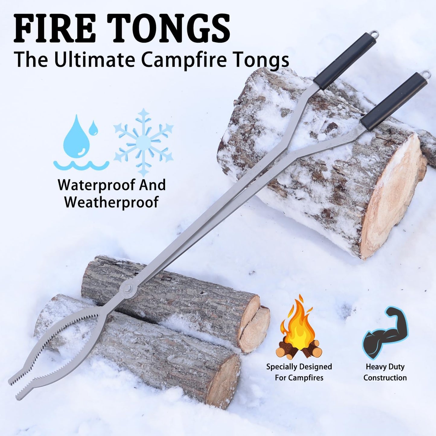 40" Fire Tongs Firewood Grabbers, Stainless Steel Large Fire Pit Tool Indoor Fireplace Outdoor Bonfire Campfire Backyard Deck Camping Log Grabbers Tool