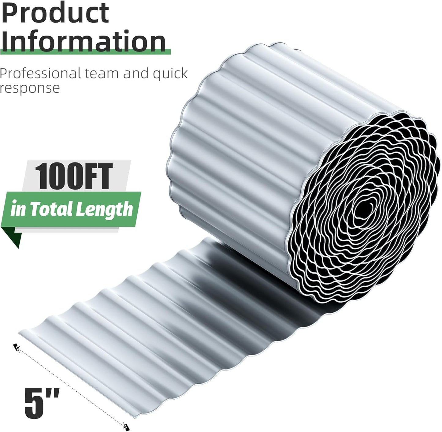 AHEONLAR Corrugated Metal Garden Edging, 5''×100Ft Garden Border Edging, Landscape Edging Border, Metal Edging for Landscaping, Garden, Pathway, Lawn, Flower Bed(Silver)
