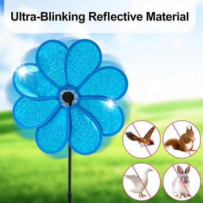 4PCS Flower Wind Spinner Sparkly Lawn Pinwheel 11.8 inch Blue Garden Windmill for Garden, Party, Outdoor, Yard Decor