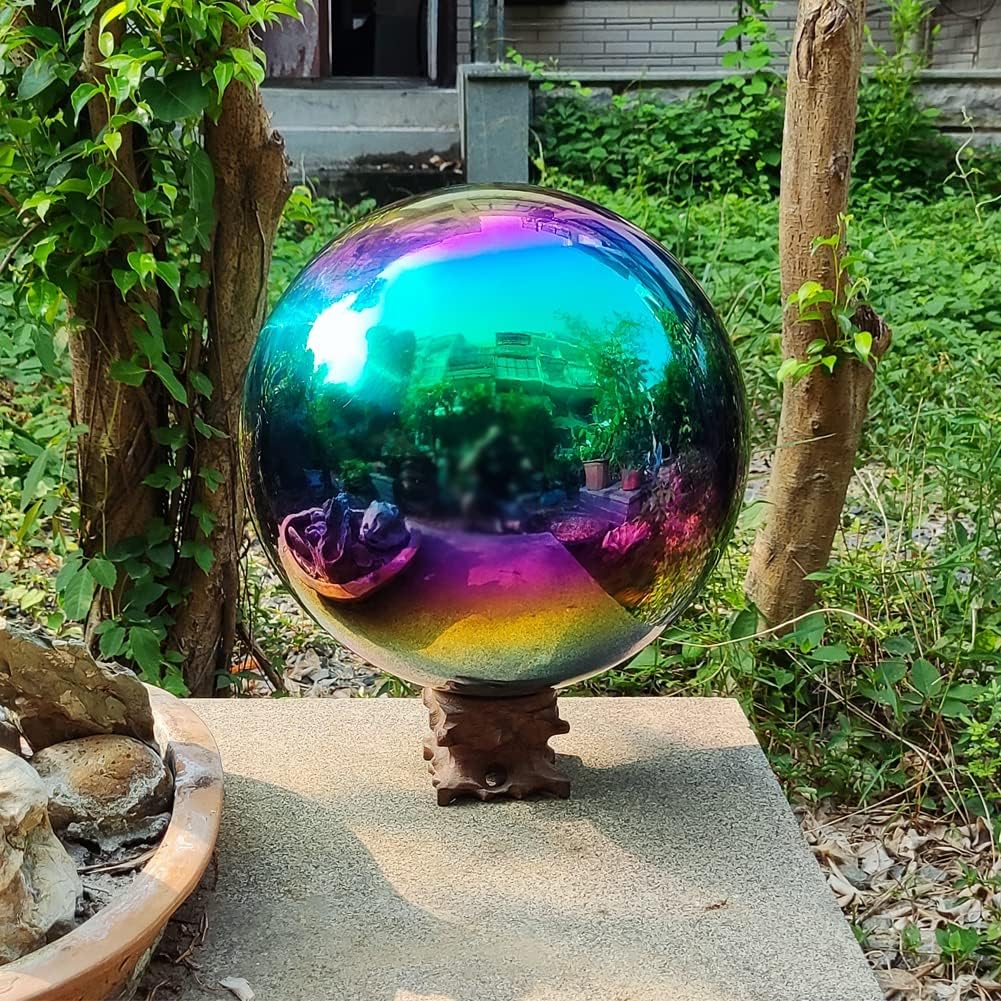 30cm/12 inch Garden Sphere Mirror Gazing Ball,Rainbow Stainless Steel Polished Reflective Smooth Hollow Globe Ball,Durable Colorful and Shiny Decorations Addition to Garden Patio Yard Home