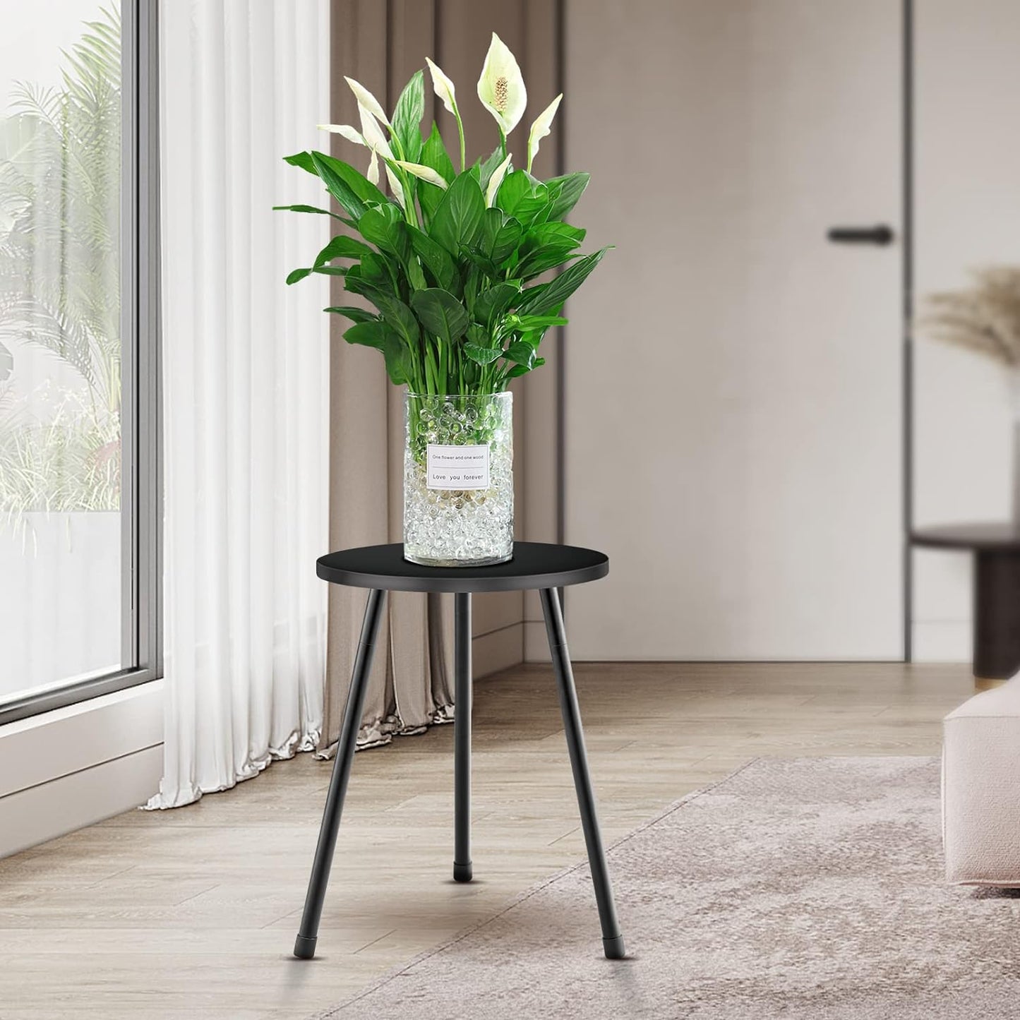 Plant Stand Indoor, Mid Century Wood Plant Stand Black Plant Table for Flower Pots, Tall Metal Plant Holder, Modern Home Decor Small Round Side End Table (11.8"x16")