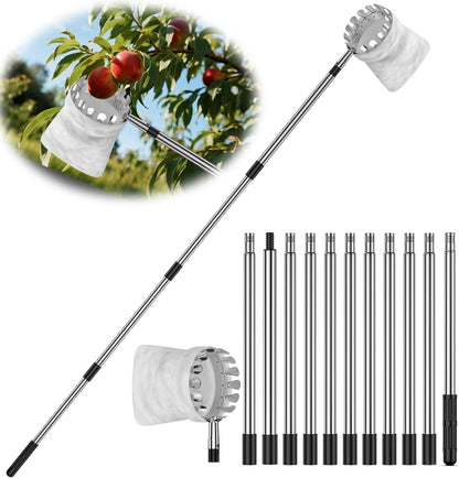 13.8 FT Fruit Picker Tool with Stainless Steel Pole & Soft Basket – Adjustable Tree Fruit Harvester for Apple, Mango, Avocado, Orange, Pear, Lemon & More – Lightweight & Rust-Resistant