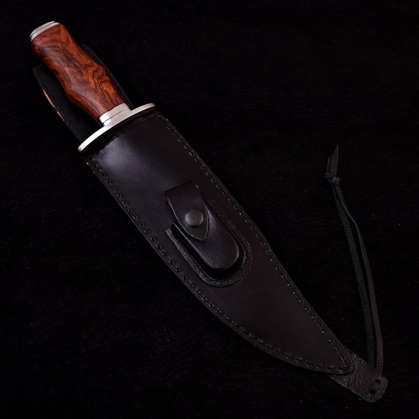 METAL OF HONOR Bowie Knife D2 Fixed Blade Hunting Knife with Leather Sheath for Camping, Hiking, Survival 15 inch bushcraft knife with Solid Engineered Wood Handle (wood)
