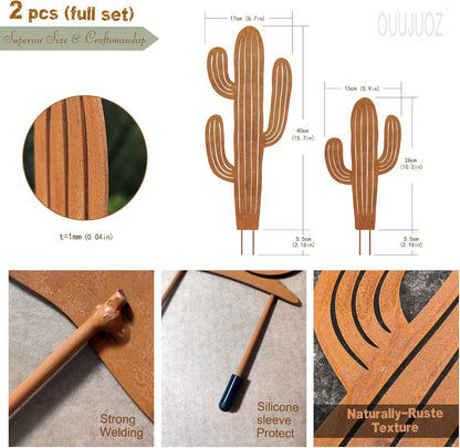 2pcs Metal Cactus Outdoor Decor,Metal Plants Prickly Pear Cactus,Desert Steel Yard Art, Garden Decor、Lawn Decoration